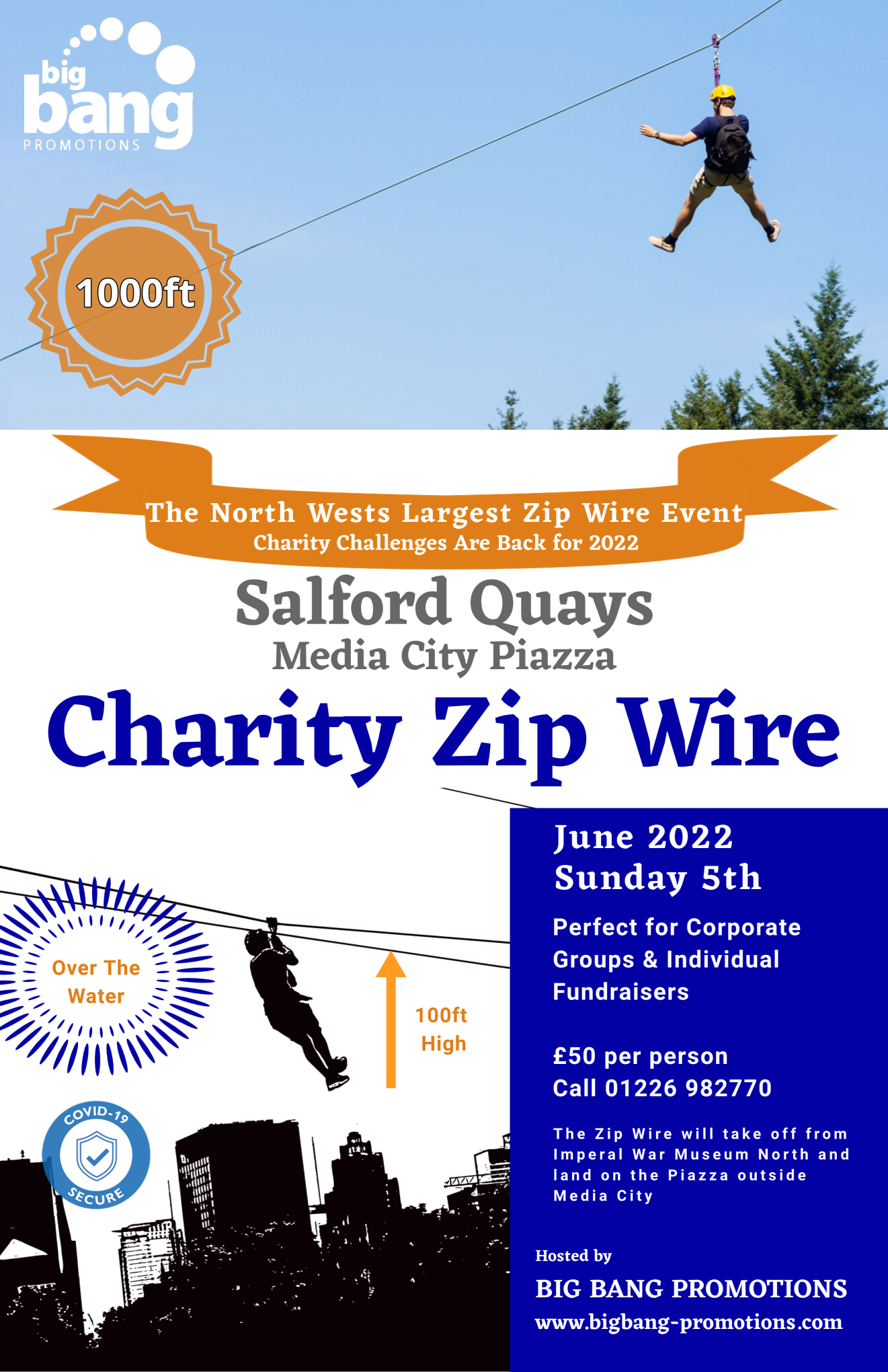 Salford Quays Charity Zip Wire_1 person sliding down zip wire
